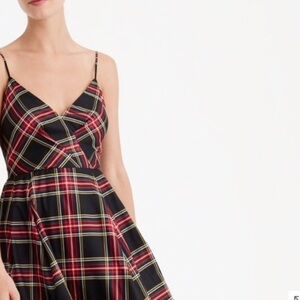 JCrew Spaghetti Strap Silk Tartan Plaid A-Line Midi Dress